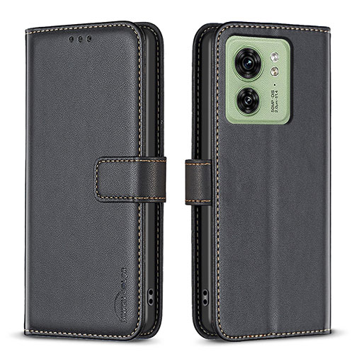 Leather Case Stands Flip Cover Holder B17F for Motorola Moto Edge (2023) 5G Black