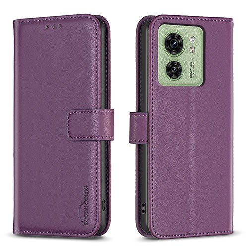 Leather Case Stands Flip Cover Holder B17F for Motorola Moto Edge (2023) 5G Purple