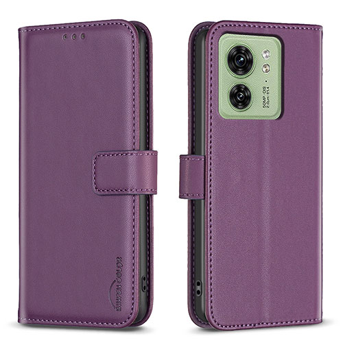 Leather Case Stands Flip Cover Holder B17F for Motorola Moto Edge 40 5G Purple
