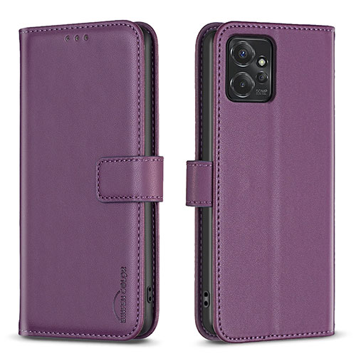 Leather Case Stands Flip Cover Holder B17F for Motorola Moto G Power 5G (2023) Purple