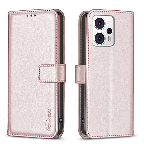 Leather Case Stands Flip Cover Holder B17F for Motorola Moto G23 Rose Gold