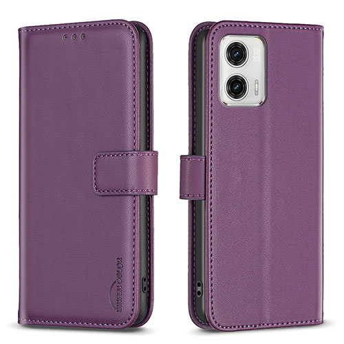 Leather Case Stands Flip Cover Holder B17F for Motorola Moto G73 5G Purple