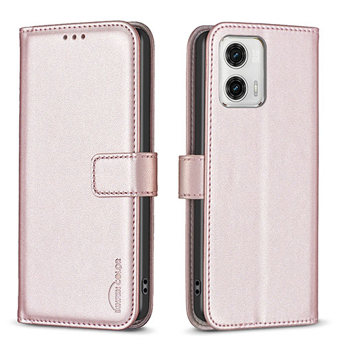 Leather Case Stands Flip Cover Holder B17F for Motorola Moto G73 5G Rose Gold