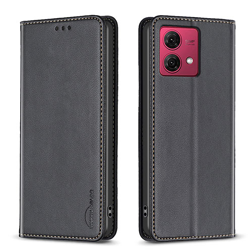 Leather Case Stands Flip Cover Holder B17F for Motorola Moto G84 5G Black