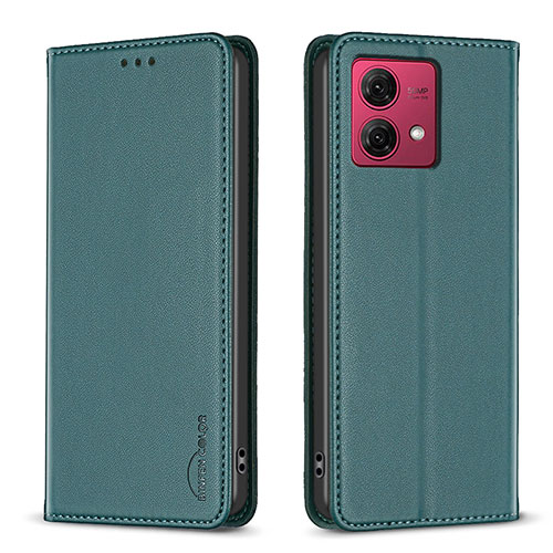 Leather Case Stands Flip Cover Holder B17F for Motorola Moto G84 5G Green