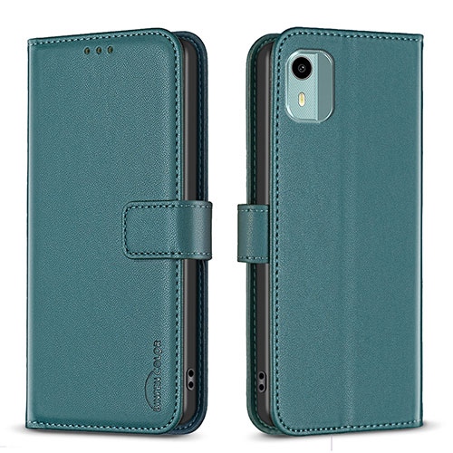 Leather Case Stands Flip Cover Holder B17F for Nokia C12 Plus Green