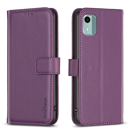 Leather Case Stands Flip Cover Holder B17F for Nokia C12 Plus Purple