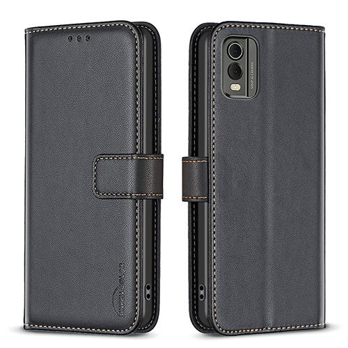 Leather Case Stands Flip Cover Holder B17F for Nokia C32 Black