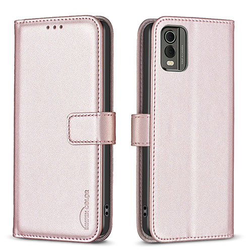 Leather Case Stands Flip Cover Holder B17F for Nokia C32 Rose Gold