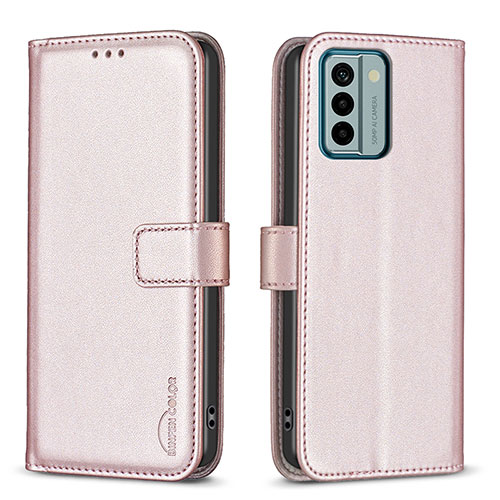 Leather Case Stands Flip Cover Holder B17F for Nokia G22 Rose Gold