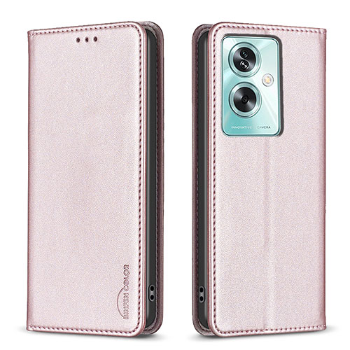 Leather Case Stands Flip Cover Holder B17F for Oppo A2 5G Rose Gold