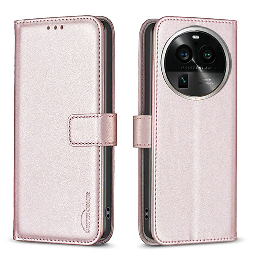 Leather Case Stands Flip Cover Holder B17F for Oppo Find X6 5G Rose Gold