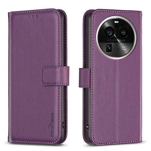 Leather Case Stands Flip Cover Holder B17F for Oppo Find X6 Pro 5G Purple