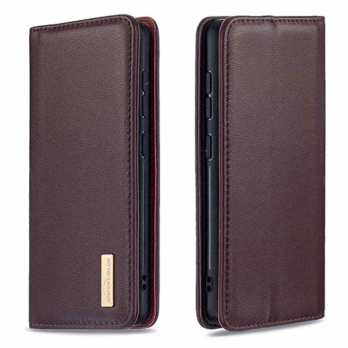 Leather Case Stands Flip Cover Holder B17F for Samsung Galaxy A20 Brown