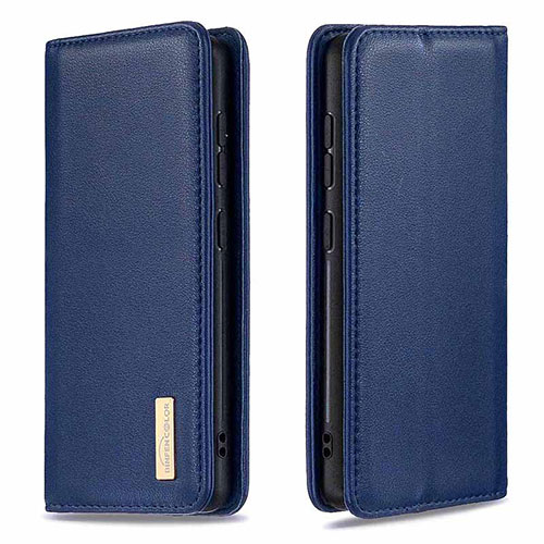 Leather Case Stands Flip Cover Holder B17F for Samsung Galaxy A21 Blue