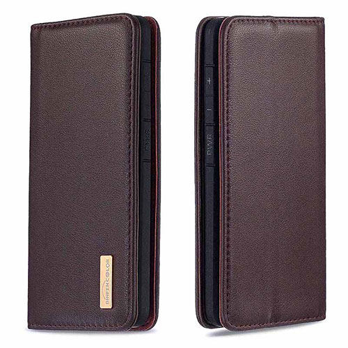 Leather Case Stands Flip Cover Holder B17F for Samsung Galaxy A30S Brown