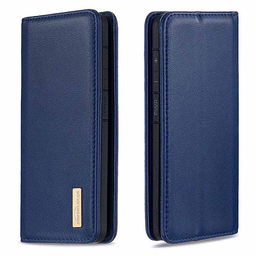 Leather Case Stands Flip Cover Holder B17F for Samsung Galaxy A50S Blue