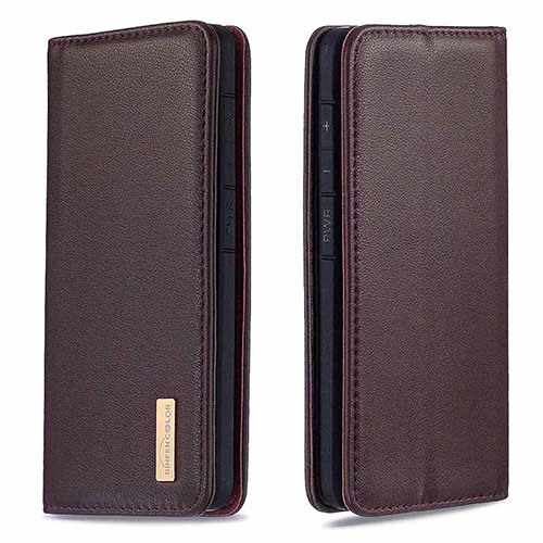 Leather Case Stands Flip Cover Holder B17F for Samsung Galaxy A70 Brown