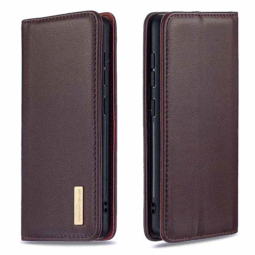 Leather Case Stands Flip Cover Holder B17F for Samsung Galaxy Note 20 5G Brown