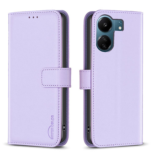 Leather Case Stands Flip Cover Holder B17F for Xiaomi Poco C65 Clove Purple