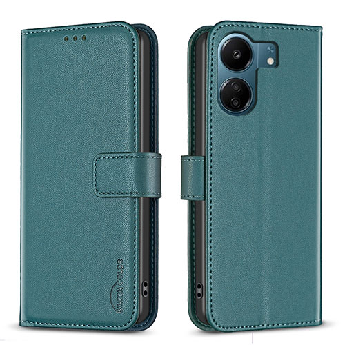 Leather Case Stands Flip Cover Holder B17F for Xiaomi Poco C65 Green