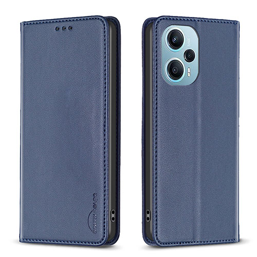 Leather Case Stands Flip Cover Holder B17F for Xiaomi Poco F5 5G Blue