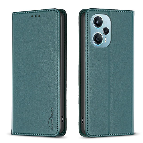 Leather Case Stands Flip Cover Holder B17F for Xiaomi Poco F5 5G Green