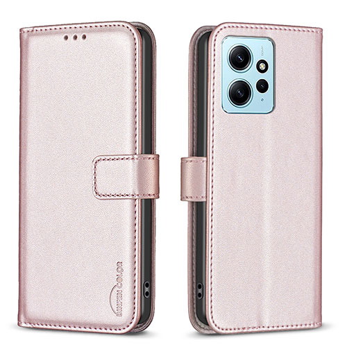 Leather Case Stands Flip Cover Holder B17F for Xiaomi Redmi Note 12 4G Rose Gold