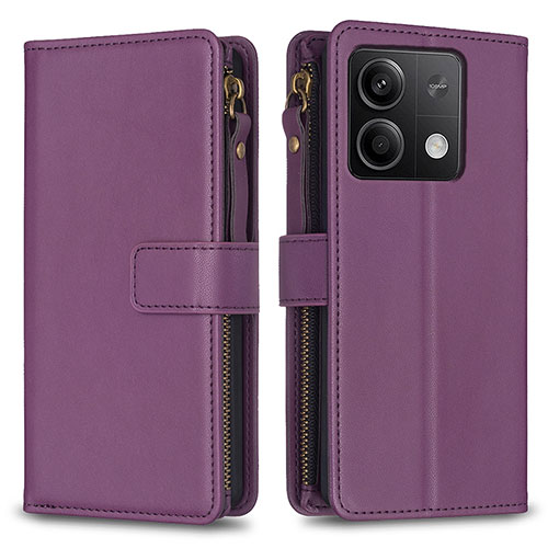 Leather Case Stands Flip Cover Holder B17F for Xiaomi Redmi Note 13 5G Purple