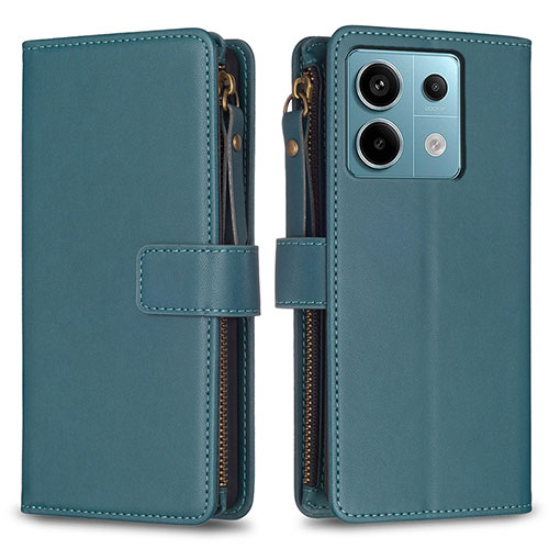 Leather Case Stands Flip Cover Holder B17F for Xiaomi Redmi Note 13 Pro 5G Green