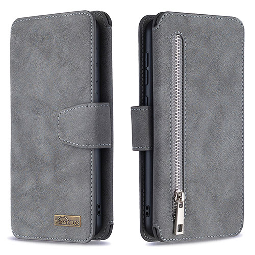 Leather Case Stands Flip Cover Holder B18F for Samsung Galaxy A30 Gray