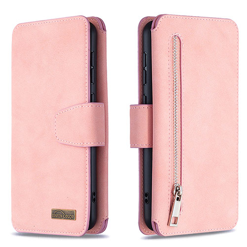 Leather Case Stands Flip Cover Holder B18F for Samsung Galaxy A50S Rose Gold