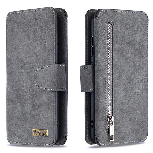 Leather Case Stands Flip Cover Holder B18F for Samsung Galaxy M40S Gray