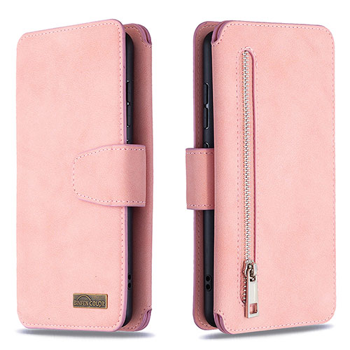 Leather Case Stands Flip Cover Holder B18F for Samsung Galaxy M40S Rose Gold