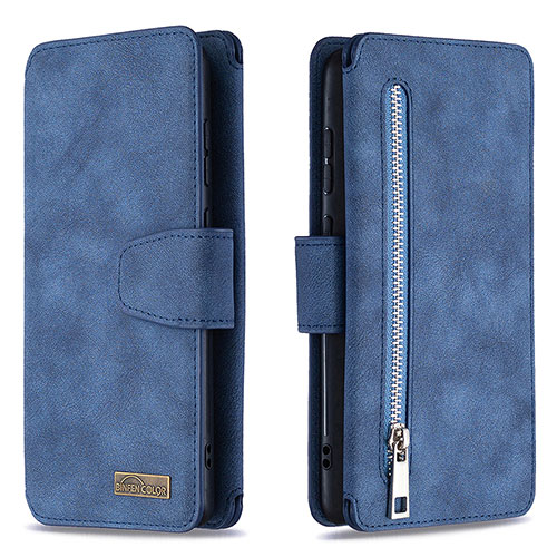 Leather Case Stands Flip Cover Holder B18F for Samsung Galaxy M60s Blue