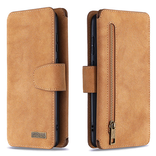 Leather Case Stands Flip Cover Holder B18F for Samsung Galaxy M60s Brown