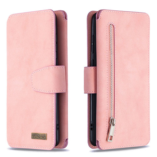 Leather Case Stands Flip Cover Holder B18F for Samsung Galaxy M60s Rose Gold