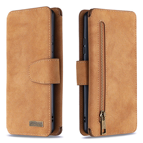 Leather Case Stands Flip Cover Holder B18F for Samsung Galaxy M80S Brown