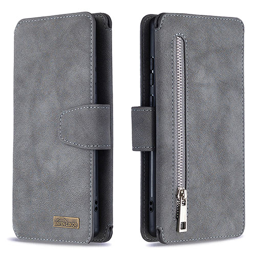 Leather Case Stands Flip Cover Holder B18F for Samsung Galaxy Note 20 5G Gray