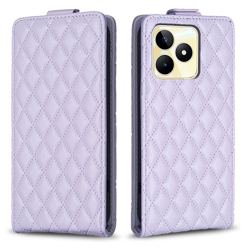 Leather Case Stands Flip Cover Holder B19F for Realme C53 Clove Purple