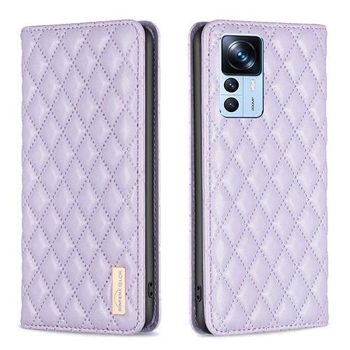 Leather Case Stands Flip Cover Holder B19F for Xiaomi Mi 12T 5G Purple