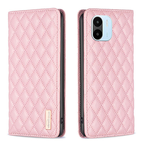 Leather Case Stands Flip Cover Holder B19F for Xiaomi Poco C51 Rose Gold