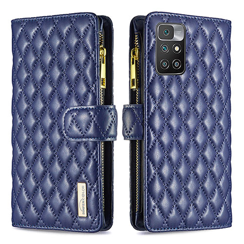 Leather Case Stands Flip Cover Holder B19F for Xiaomi Redmi 10 4G Blue