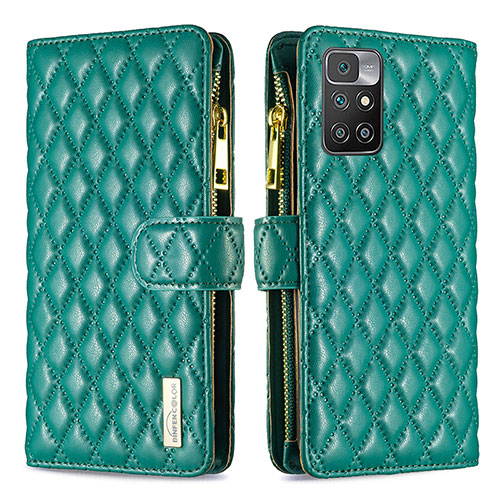 Leather Case Stands Flip Cover Holder B19F for Xiaomi Redmi 10 4G Green