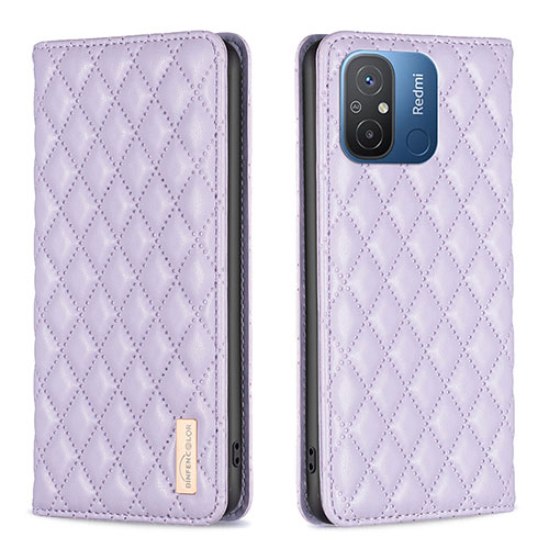 Leather Case Stands Flip Cover Holder B19F for Xiaomi Redmi 11A 4G Purple