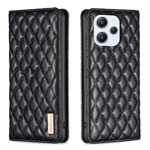 Leather Case Stands Flip Cover Holder B19F for Xiaomi Redmi 12 4G Black