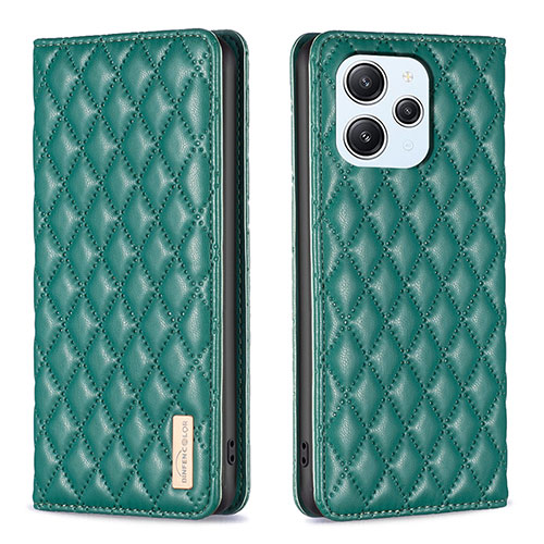 Leather Case Stands Flip Cover Holder B19F for Xiaomi Redmi 12 4G Green