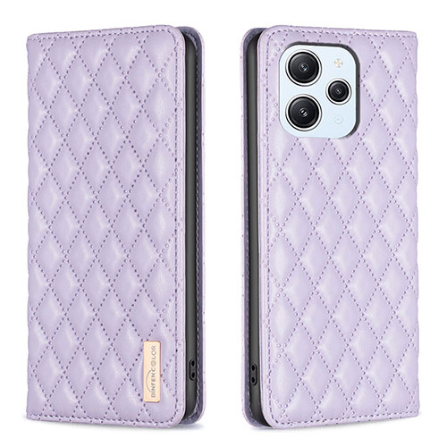 Leather Case Stands Flip Cover Holder B19F for Xiaomi Redmi 12 4G Purple