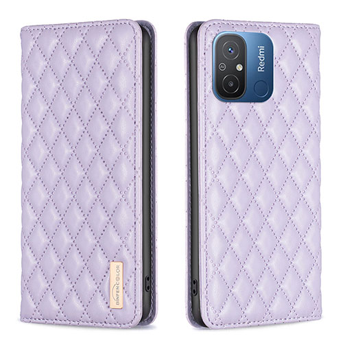 Leather Case Stands Flip Cover Holder B19F for Xiaomi Redmi 12C 4G Purple