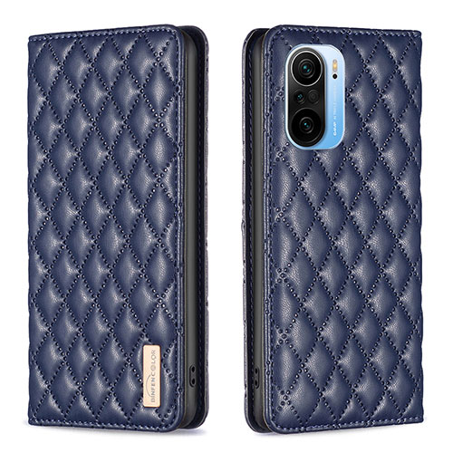 Leather Case Stands Flip Cover Holder B19F for Xiaomi Redmi K40 5G Blue